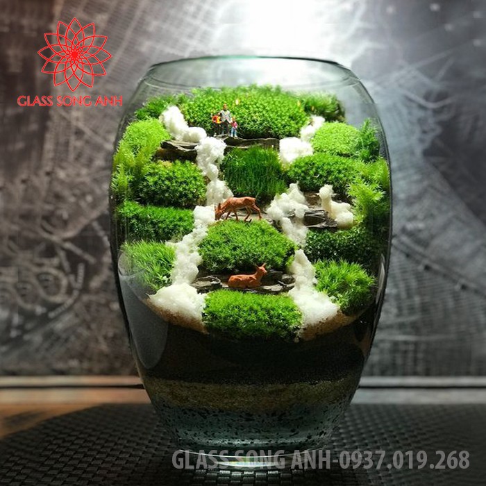 Bình bông thủy tinh trang trí D15x25, Bình cắm hoa thủy tinh, lọ hoa thủy tinh trang trí hình quả dưa