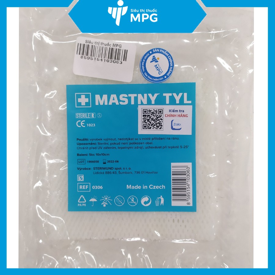 Gạc vaseline MASTNY TYL - Băng vết thương, vết loét, bỏng, chống dính khi thay băng
