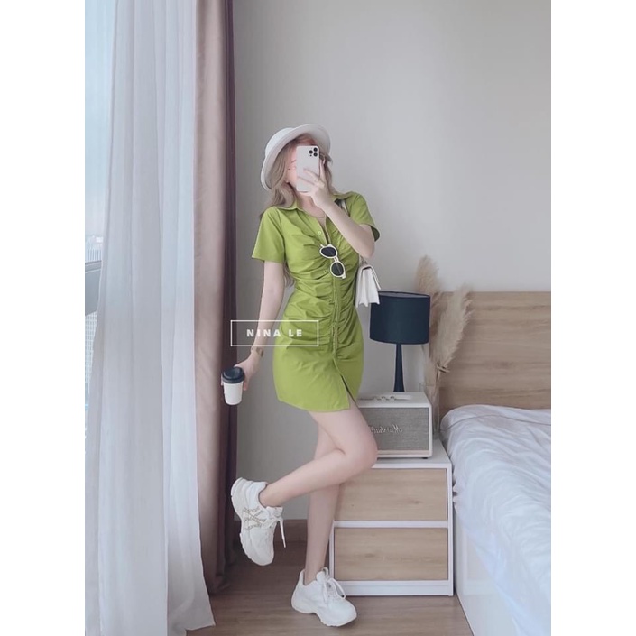 [XẢ HÀNG] Đầm Thô Dúm Ngực Cổ Sơ Mi Dáng Ngắn | Smide Clothing