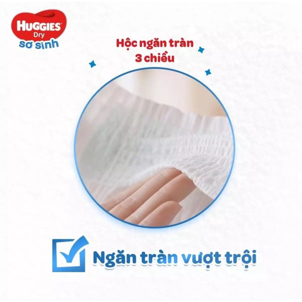 Tã dán sơ sinh Huggies S56+10,Nb74+10,NB100+8 mẫu mới bọc kén con tăm êm mềm