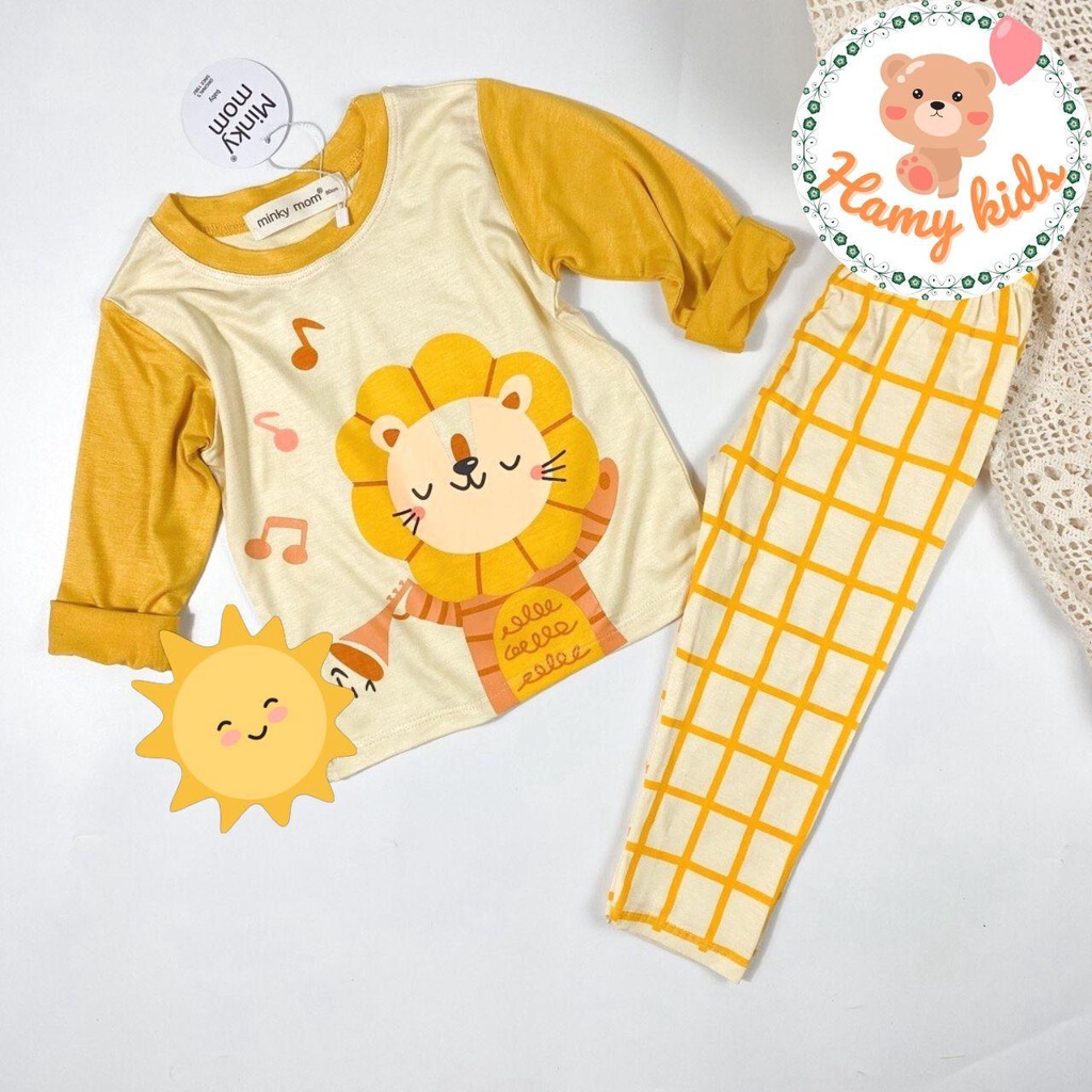 Bộ Dài Tay Bé Trai Bé Gái Minky Mom Chính Hãng Thun Lạnh Quần Caro Ap Hình Động Vật Trẻ em 0-5 Tuổi Dưới 20kg - Hamykids