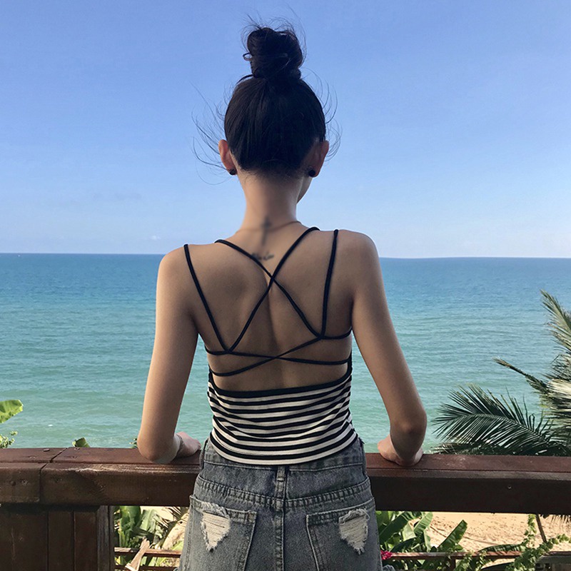 Áo Tank Top Sát Nách Hở Lưng Có Mút Nâng Ngực Thiết Kế Quyến Rũ Cho Phái Nữ