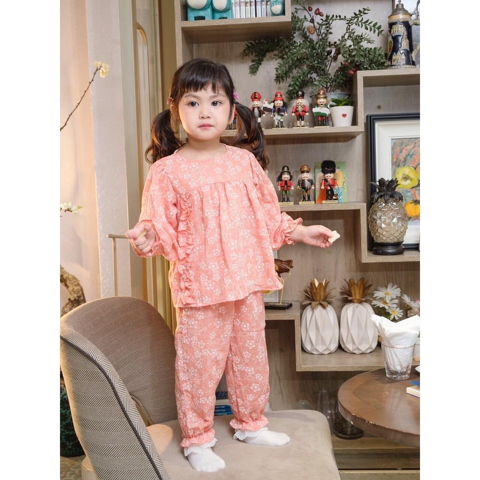 8-19kg Bộ xô đũi hoa bé gái phối bèo tiểu thư mã  Pl0021 mozikids