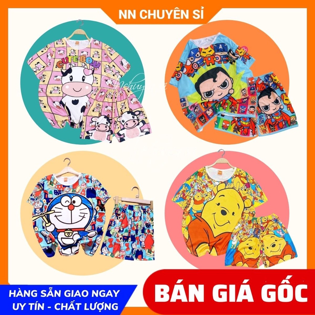 Đồ bộ bé trai bé gái 35 ký hoạt hình 3d bò sữa doremon kitty siêu nhân công chúa DBRBD TỔNG HỢP SIZE S