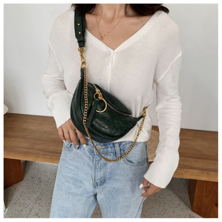 Túi bao tử đeo chéo trước ngực, Túi đeo chéo nữ đi chơi Cnk khóa tròn da PU siêu cấp DC07 | BigBuy360 - bigbuy360.vn