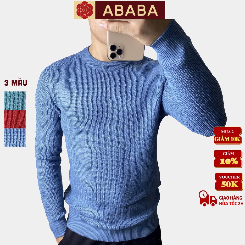 Áo len nam cổ tròn ABABA form rộng, áo len sweater nam Hàn Quốc cao cấp, len lông cừu trơn đẹp