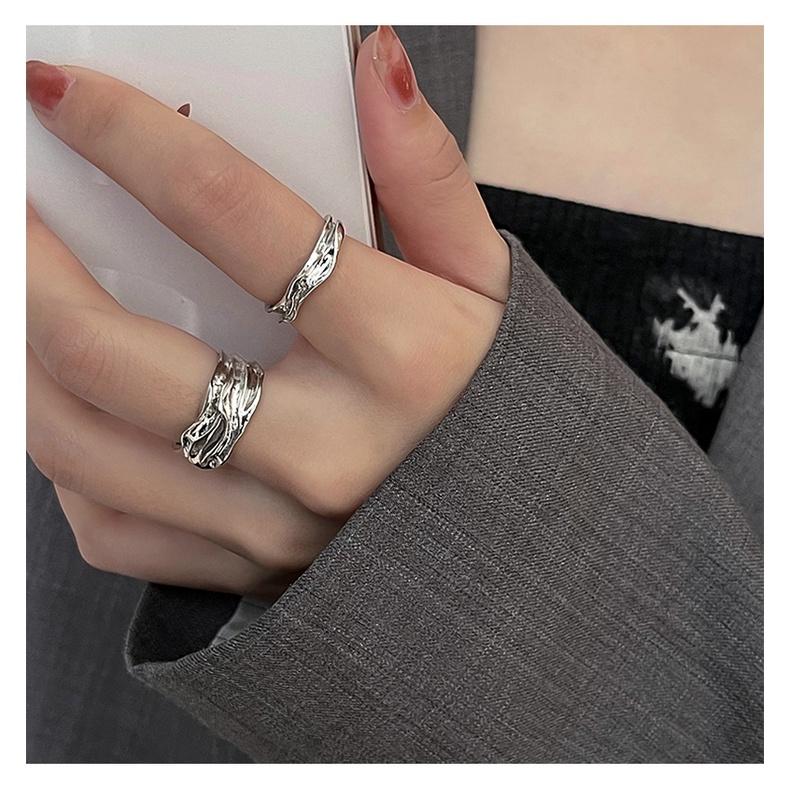 Nhẫn Hở Thiết Kế Bất Đối Xứng Phong Cách Hip Hop Thời