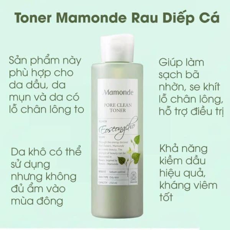 Toner Mamonde Pore Clean Toner diếp cá cho da dầu 250ml