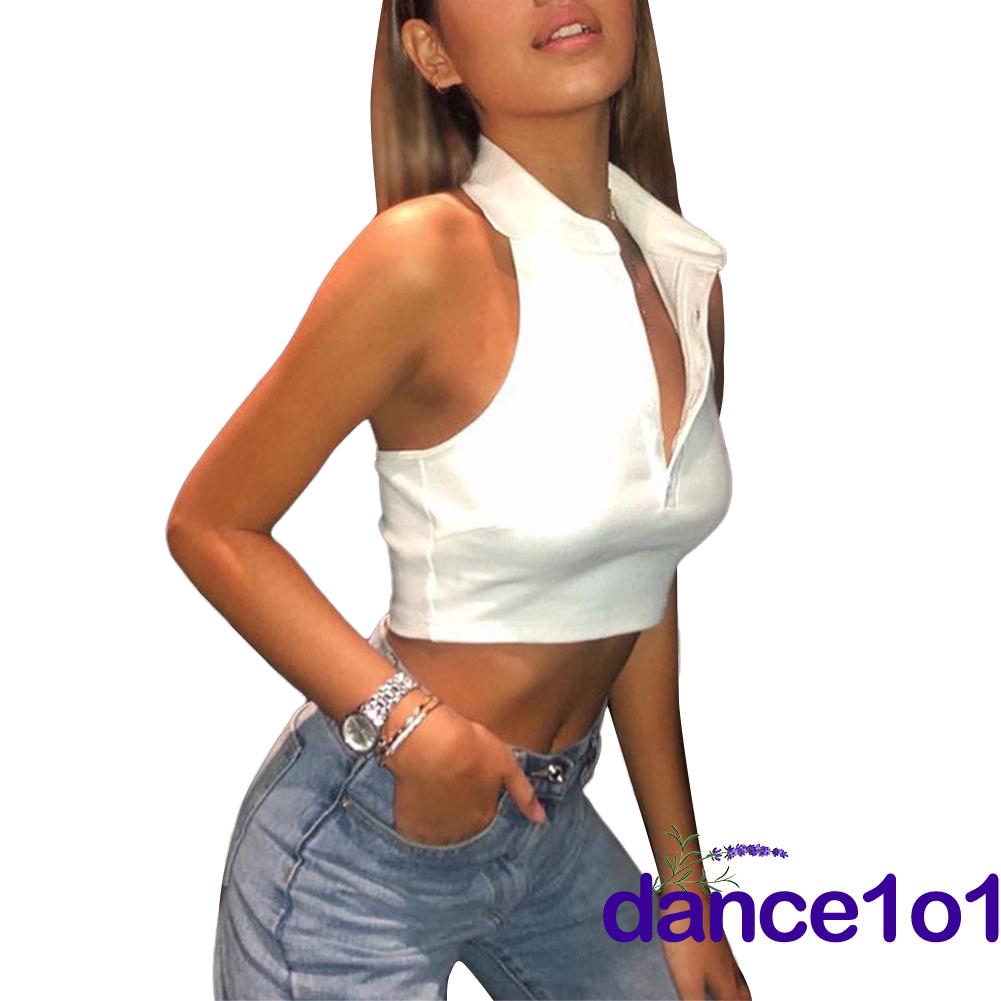 Áo lửng 3 lỗ cổ V dáng ôm 1 màu thời trang cho nữ