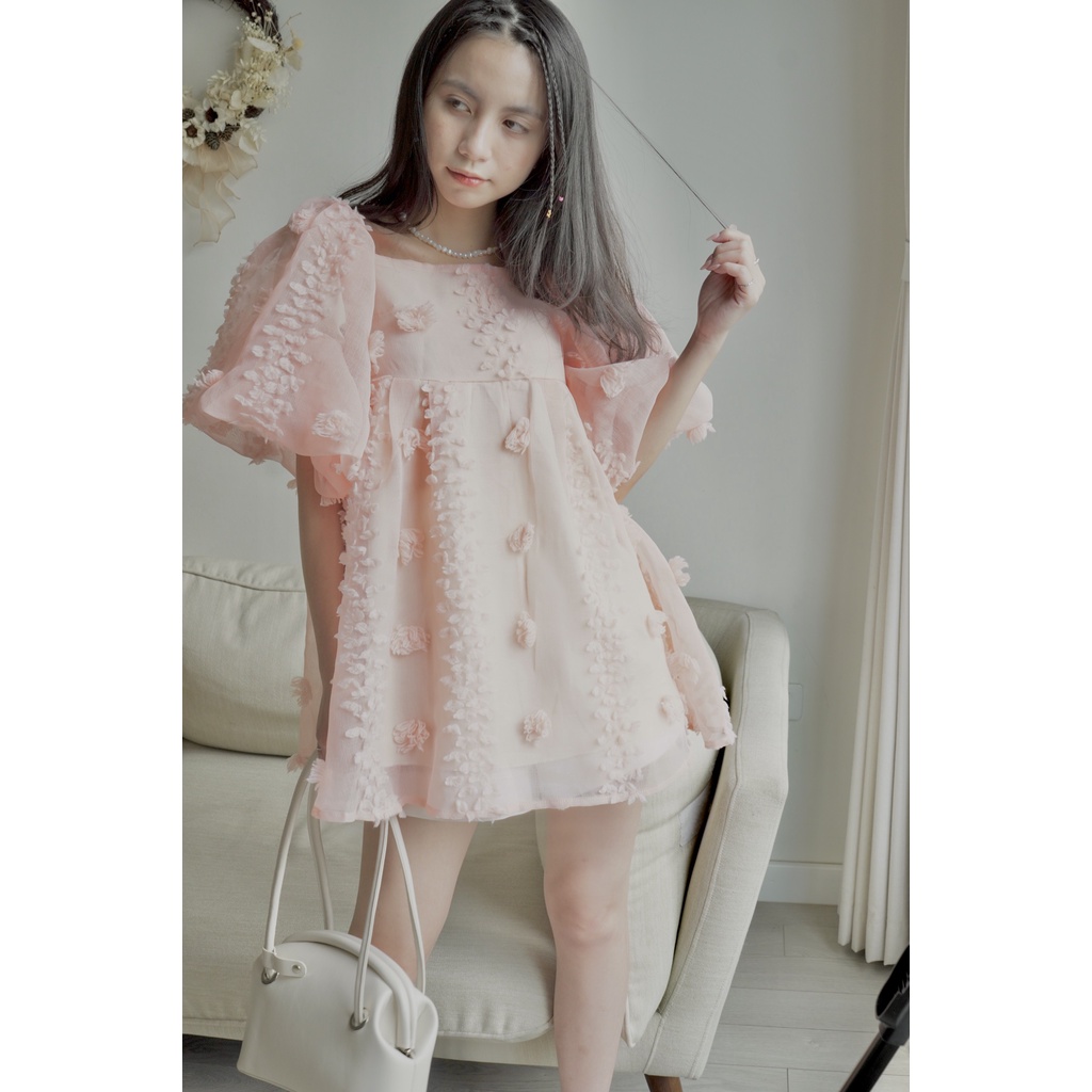 áo váy xòe tay bồng vải bèo nhún TKA249 LOLLIE STUDIO | BigBuy360 - bigbuy360.vn