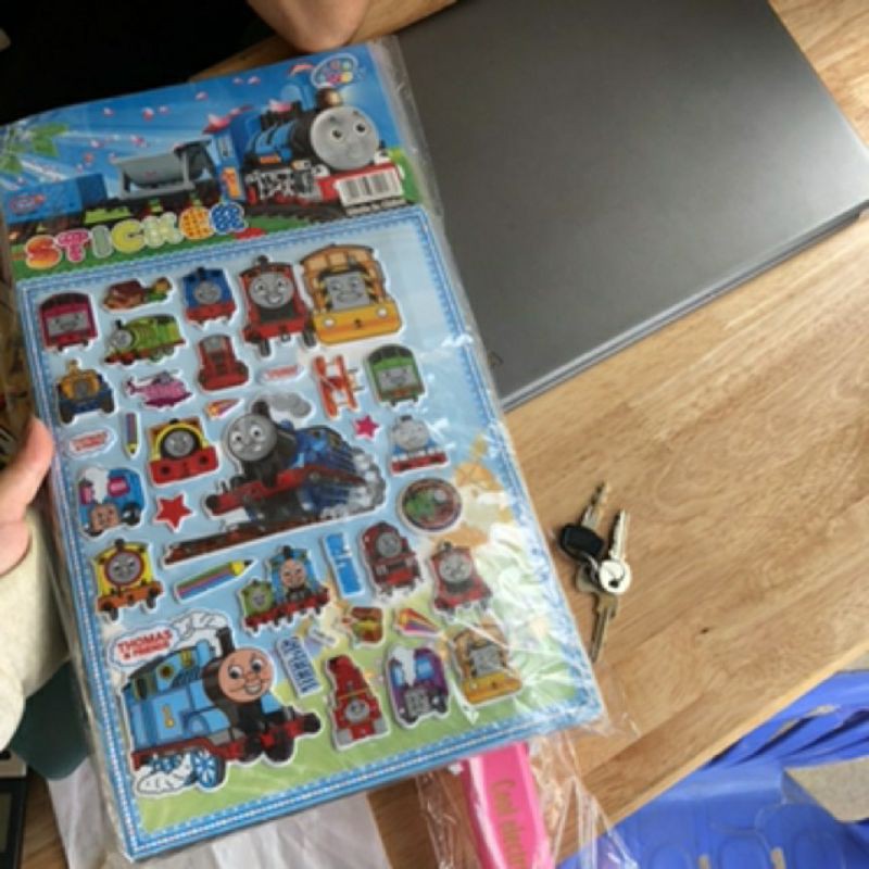 dán sticker nổi 3D to, nhiều chi tiết[ kèm tranh tô màu] bằng nhựa trang trí dụ