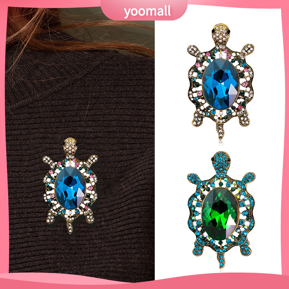 YOML✔Fashion Enamel Cartoon Turtle Rhinestones Faux Gem Inlaid Brooch Pin Jewelry