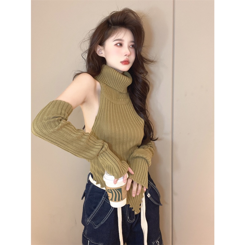 Áo len nữ dệt kim sexy cá tính kèm bao tay có video ảnh thật