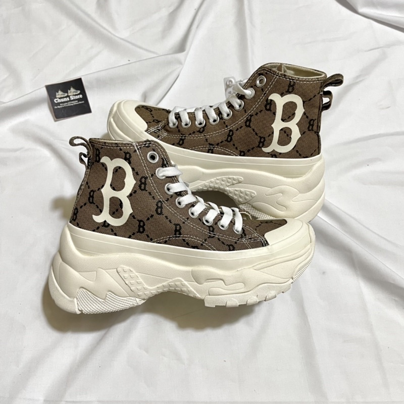 giày MLB chunky cao cổ nâu B vải⚡️FREESHIP ⚡️, giày ML B chunky ball canvas nâu hight