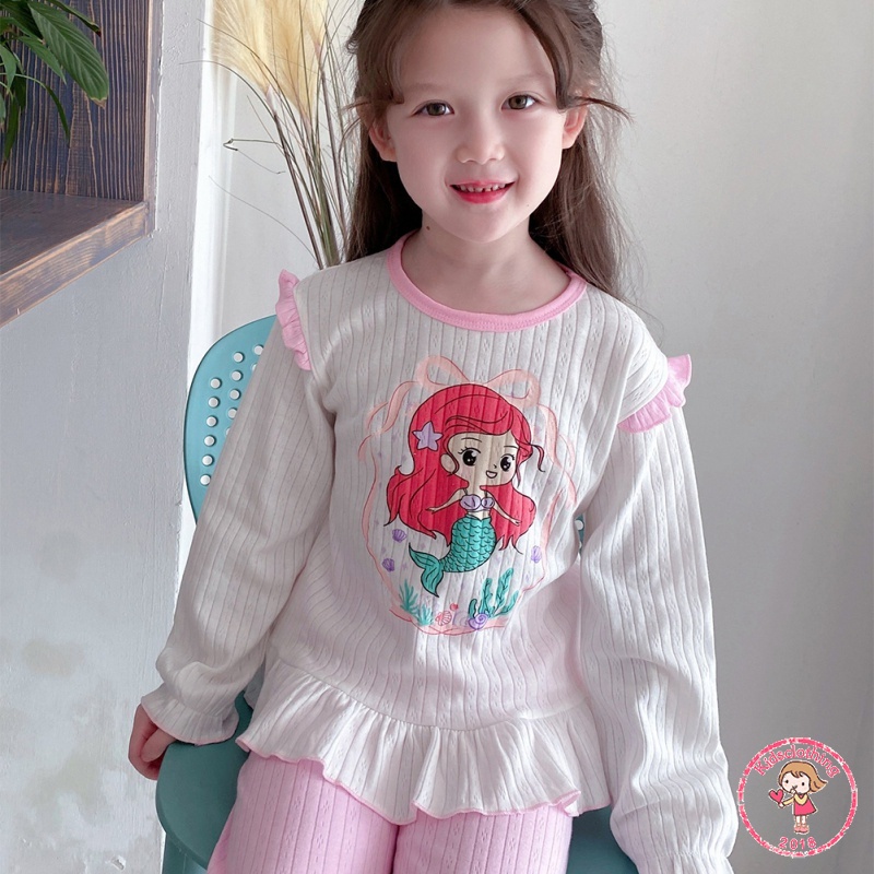 Bộ Đồ Ngủ Pijama In Họa Tiết Hoạt Hình Kiểu Hàn Quốc Xinh Xắn Cho Bé Gái