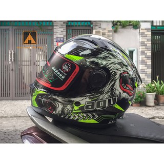 Nón bảo hiểm fullface AGU họa tiết tem sói dạ quang (hàng chính hãng cao cấp)