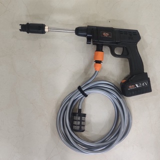 Máy rửa xe - máy rửa xe mini - chạy pin 24v- 200w, áp lực cao, tặng bình tạo bọt ct167a