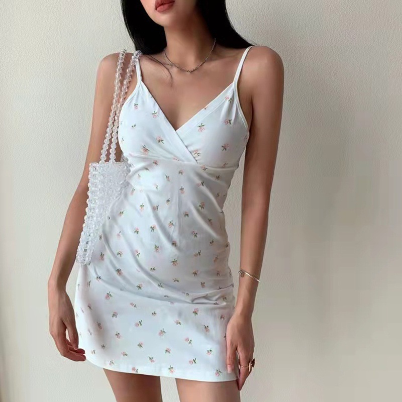 Đầm Hai Dây Cổ Chữ V Dáng Ôm In Họa Tiết Hoa Phong Cách Cổ Điển Thời Trang Mùa Hè Quyến Rũ Cho Nữ