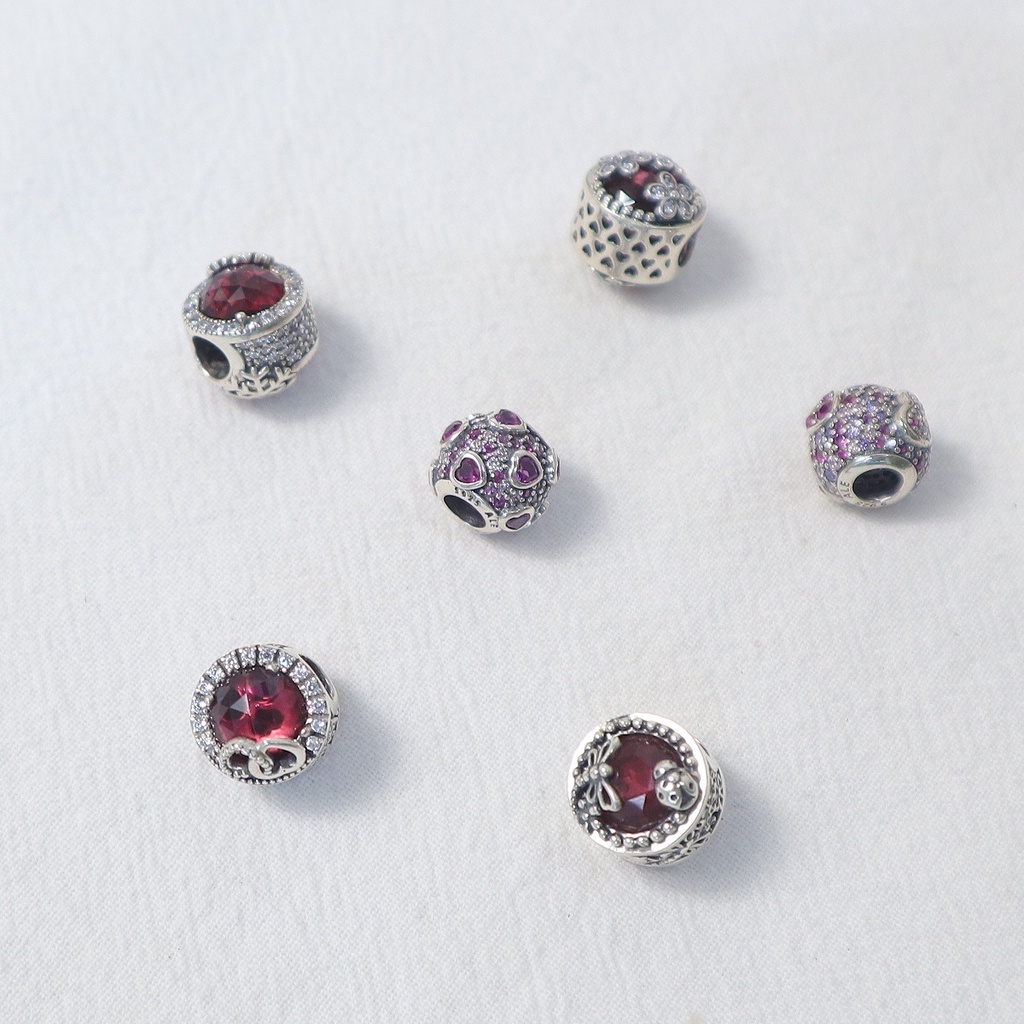 Charm cầu tim hồng đậm- Bạc 925 cao cấp- Trang sức bạc Venus