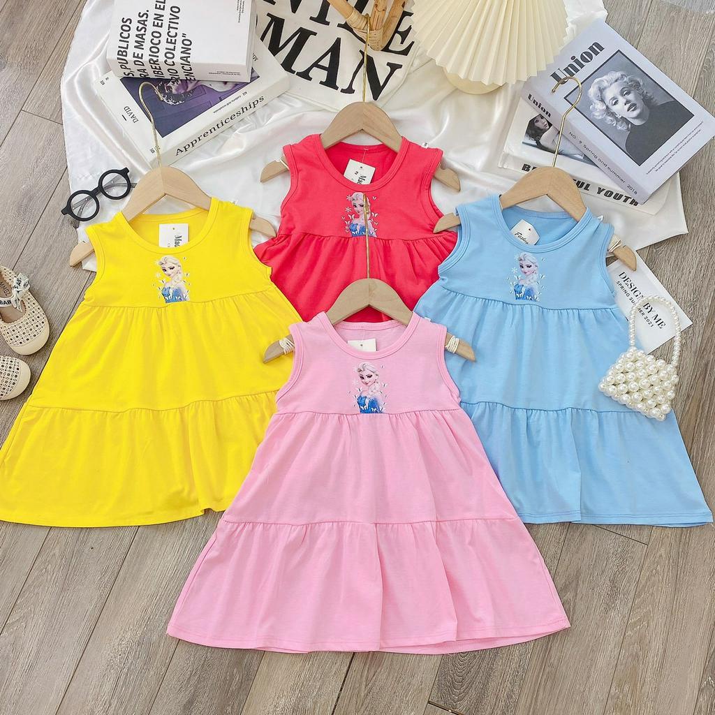 Váy ba lỗ cotton 3 tầng in 5D hình công chúa elsa