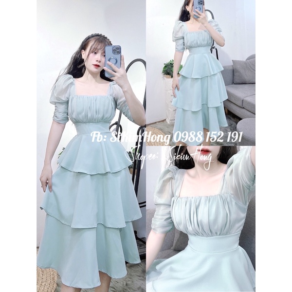 Đầm dài tiểu thư tay lở phối voan Loại trơn và 3 tầng( Ảnh shop chụp thật 100%) | BigBuy360 - bigbuy360.vn