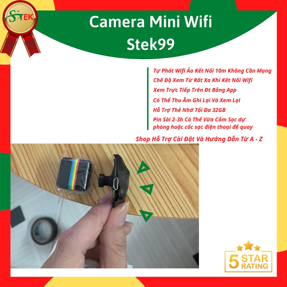 Camera Mini Wifi Xem Trực Tiếp Trên Điện Thoại Bằng App Gọn Nhẹ Thu Âm Ghi Hình Khó Phát Hiện Hỗ Trợ Thẻ SD 32GB