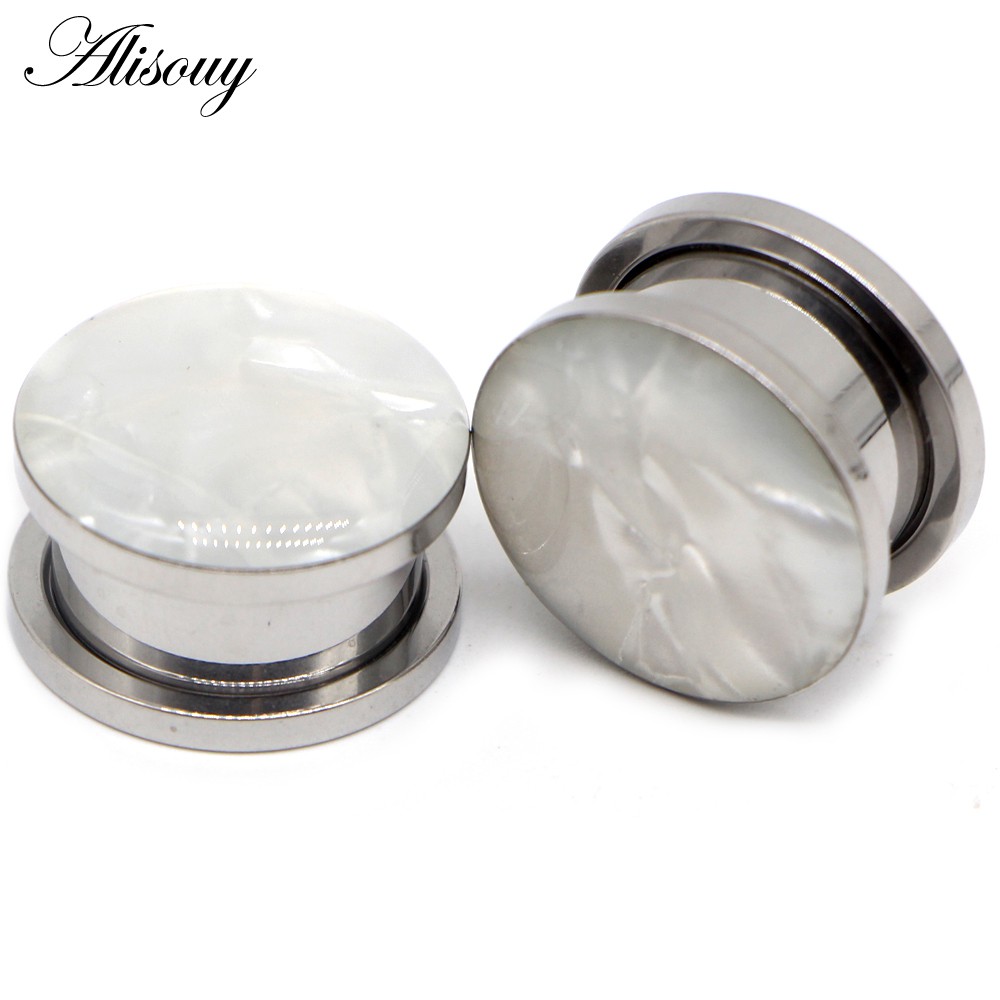 Alisouy 2 Chiếc Đồng Hồ Đo Tai Đường Hầm Tai Cắm Xuyên Vỏ Biển Thép Không Gỉ Vít Mở Rộng Cáng Cơ Thể Trang Sức Bông Tai