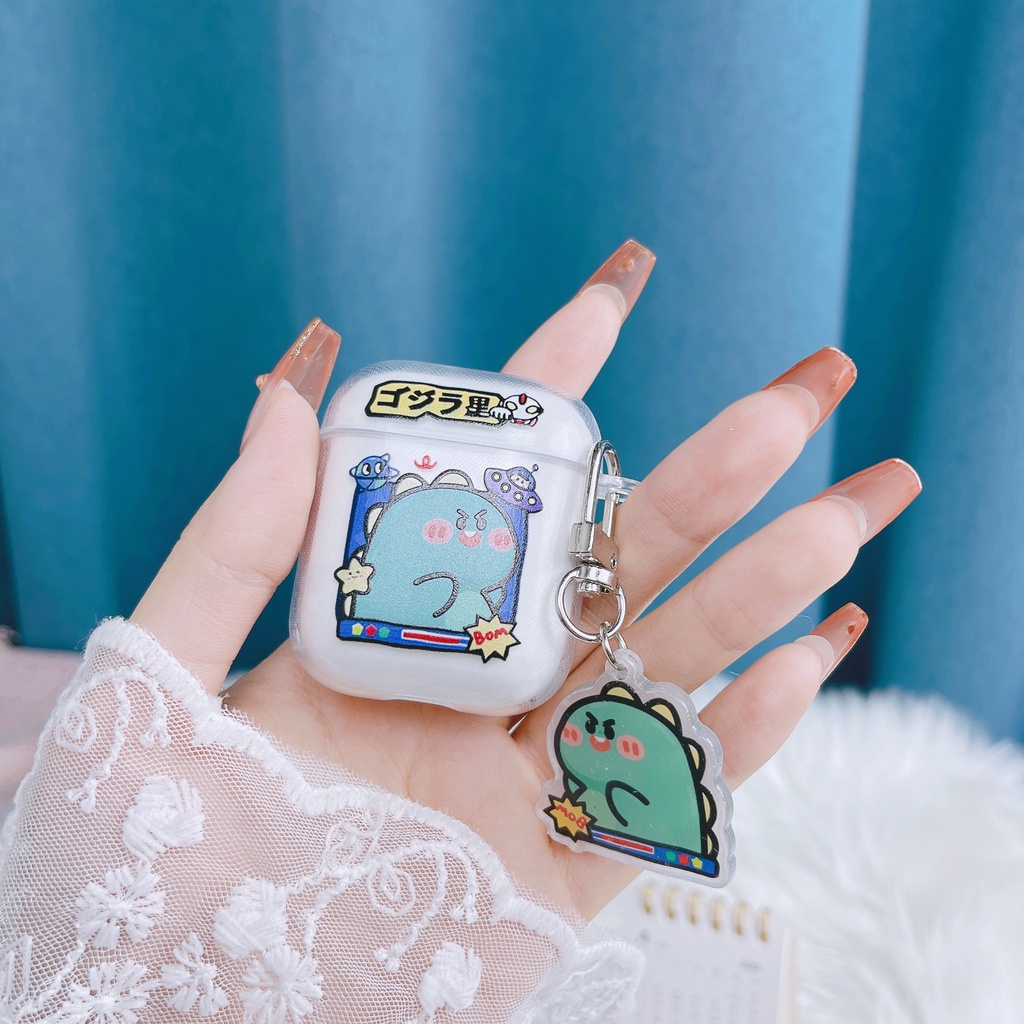 Vỏ Bảo Vệ Hộp Sạc Tai Nghe AirPods 1/2/3/Pro 2021 inPods i12 Bằng TPU Mềm Trong Suốt Chống Sốc Hình Khủng Long Hoạt Hình