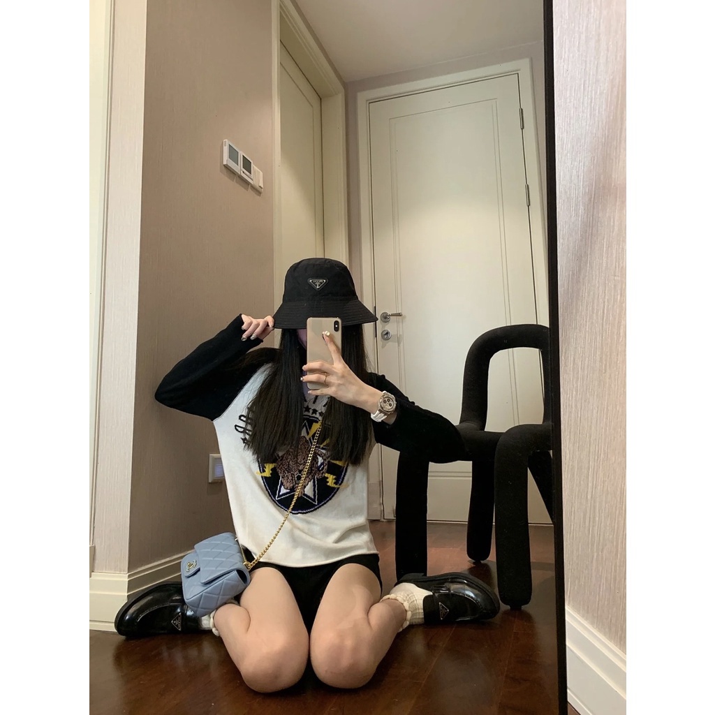 Áo sweater dệt kim Xiaozhainv tay dài in họa tiết xinh xắn thời trang cho nữ