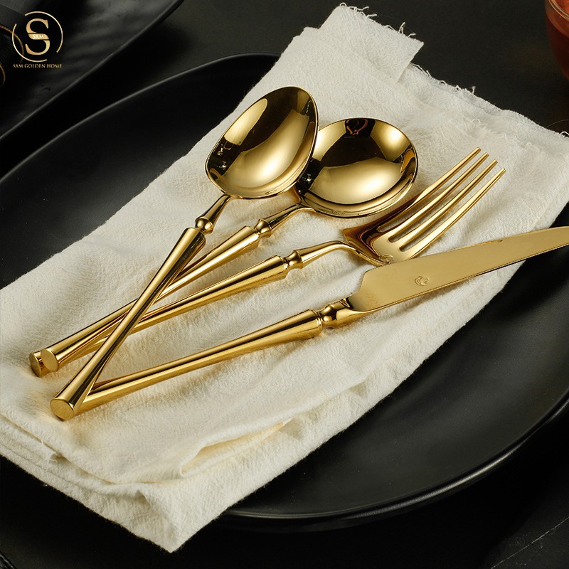 Bộ Dao Muỗng Nĩa Inox Cao Cấp Không Phai Màu Vàng Gold Cutlery Thượng Lưu - Sam