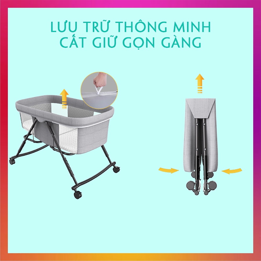 Nôi cho bé gấp gọn Kawaii Home, nôi em bé sơ sinh có bánh xe di chuyển dễ dàng - Bảo hành 12 tháng