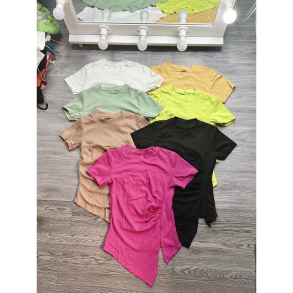 Áo thun Nhún eo tà xéo vạt nhọn xẻ 1 bên Cao cấp