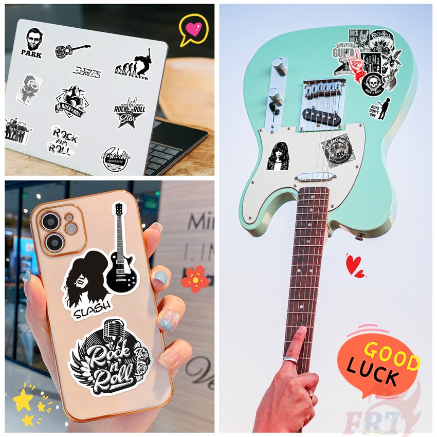 Bộ 50 Cái ❉ Ban Nhạc Rock Punk Hip Hop. 02 Miếng Dán Kim Loại Màu Trắng Đen Kiểu Cổ Điển ❉ Sticker Dán Tường Chống Thấm Nước Thời Trang