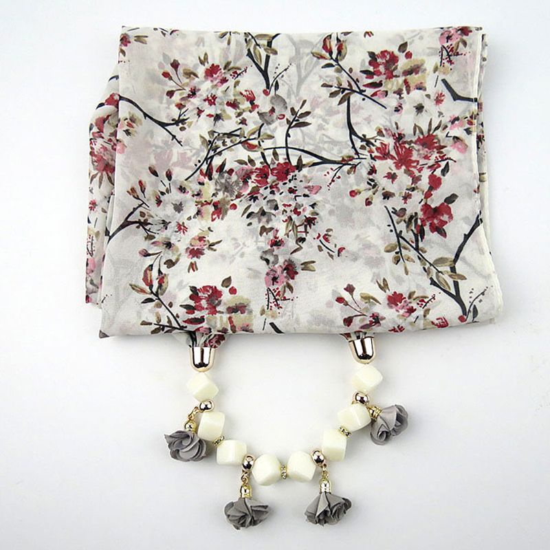 Khăn Choàng 180x48cm Họa Tiết Hoa Đính Hạt Tua Rua Phong Cách Dân Tộc Cho Nữ