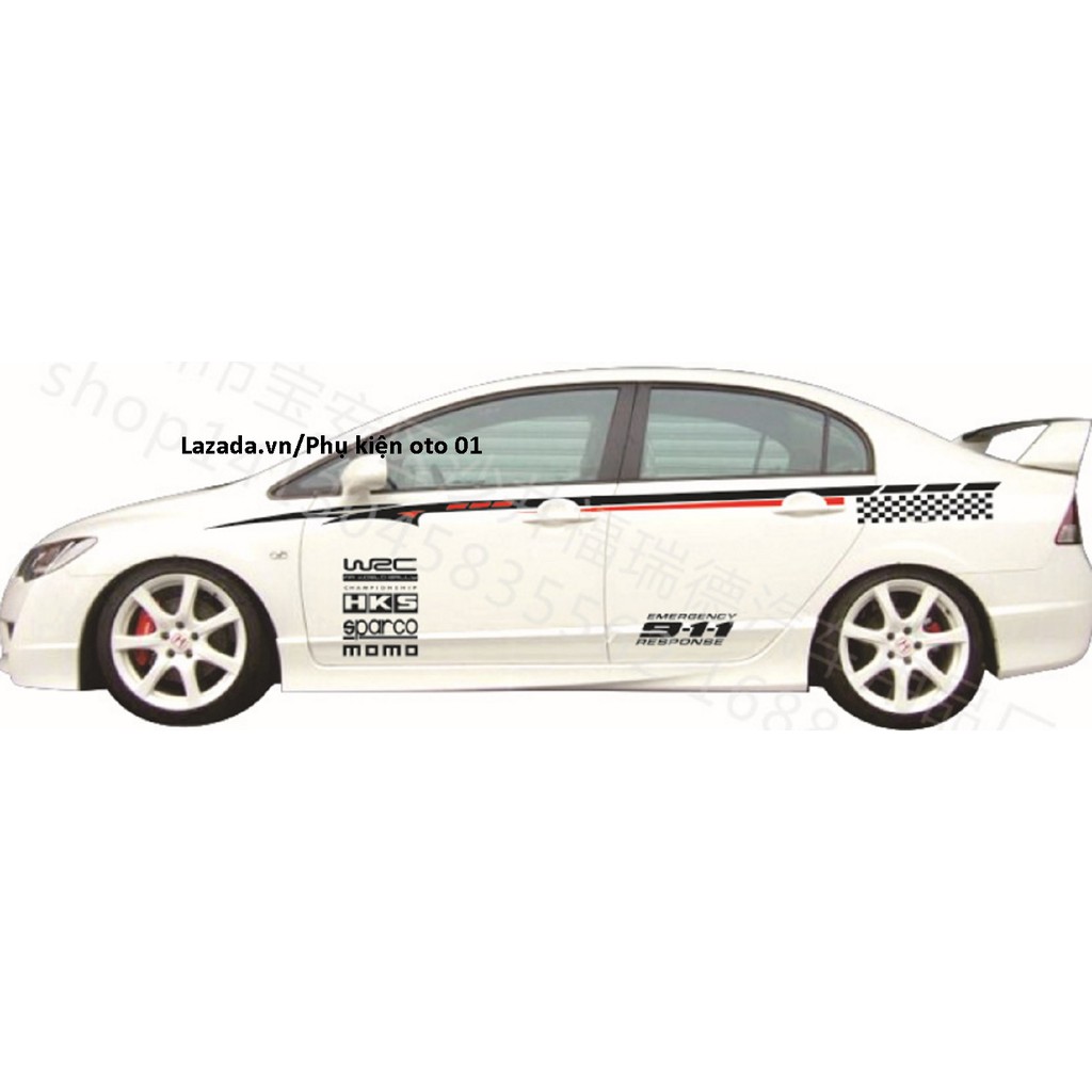 Tem Dán Thân xe oto WRC 911 Đen - đỏ siêu hot