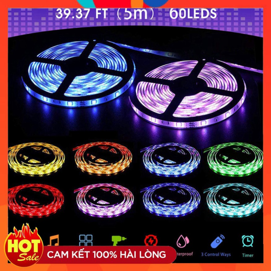 Đèn led trang trí RGB 5050 5m dây dán đổi 7 màu nháy theo nhạc, Chống nước cao cấp