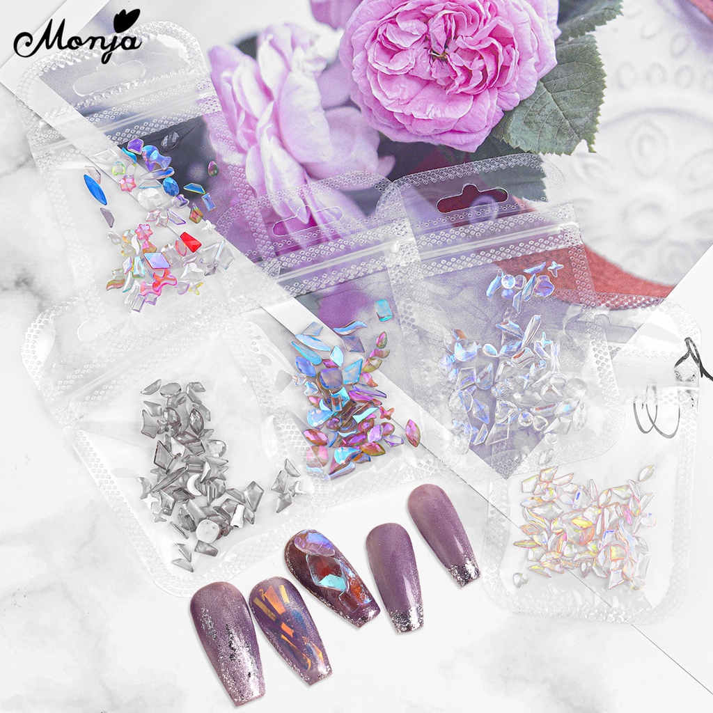 MONJA Bộ 50 Hạt Đá 3D Lấp Lánh Trang Trí Móng Tay Nghệ Thuật