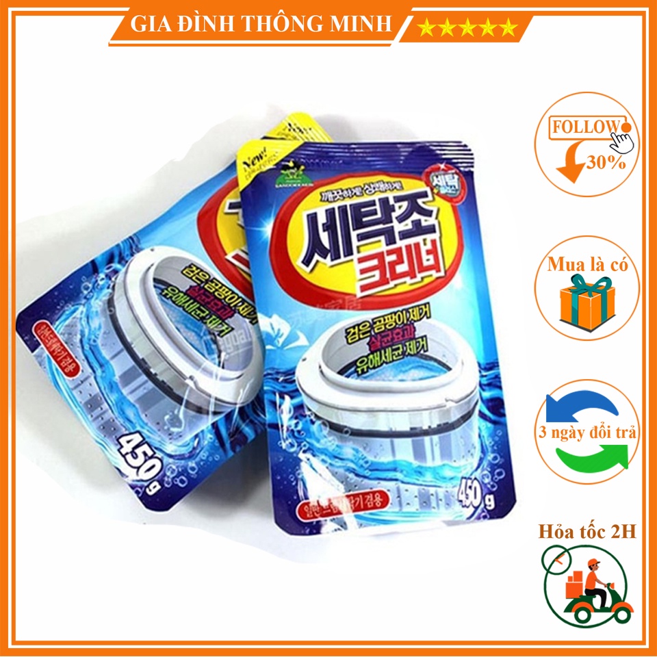 (𝗚𝗶𝗮́ 𝗦𝗶̉) Gói bột tẩy vệ sinh lồng máy giặt Hàn quốc siêu sạch 450G