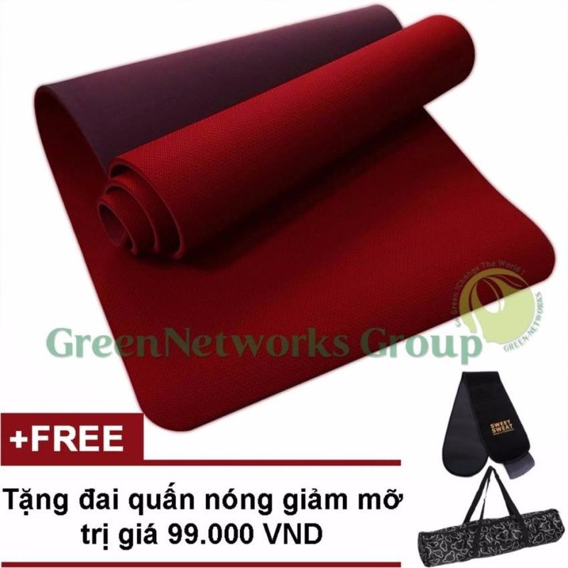 Thảm tập Gym và Yoga TPE 8mm 2 lớp đỏ+ TẶNG ĐAI QUẤN MỠ