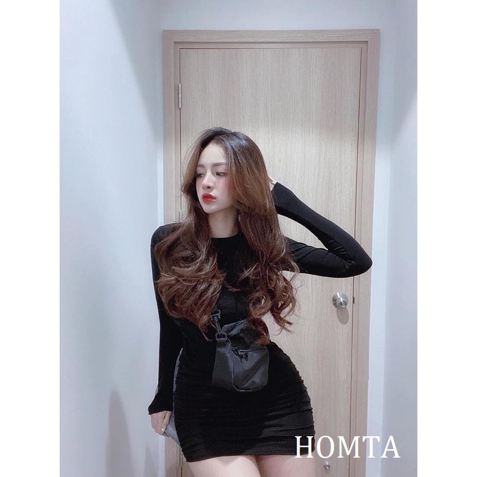 Đầm Body Tay Dài Nhún Sườn