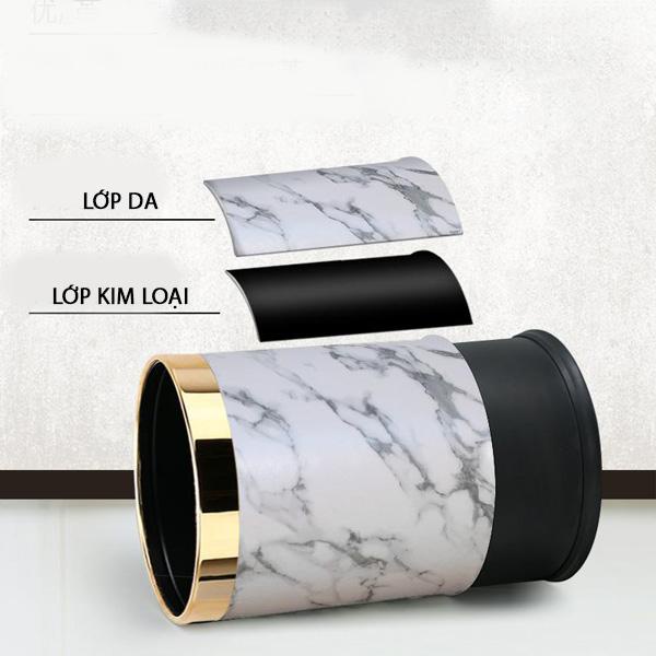 Thùng Rác Gold Marble Garbage Sang Trọng Vân Đá Viền Vàng - Sam ( Đen )