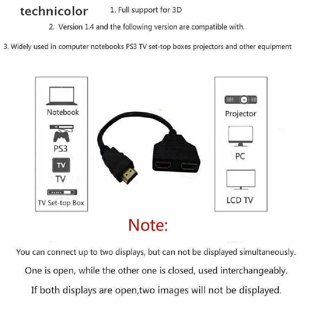 Tcvn HDMI Port Male to Female 1 Input 2 Output Splitter Cable 1080P Adapter Converter Jelly