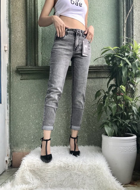 QUẦN JEAN BOY BAGGY VNXK CO DÃN MẠNH xám trơn