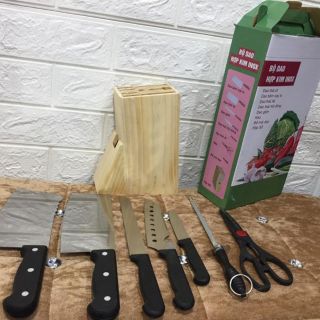 Bộ dao hợp kim 7 chi tiết có Hộp đựng dao bằng gỗ chất lượng cao