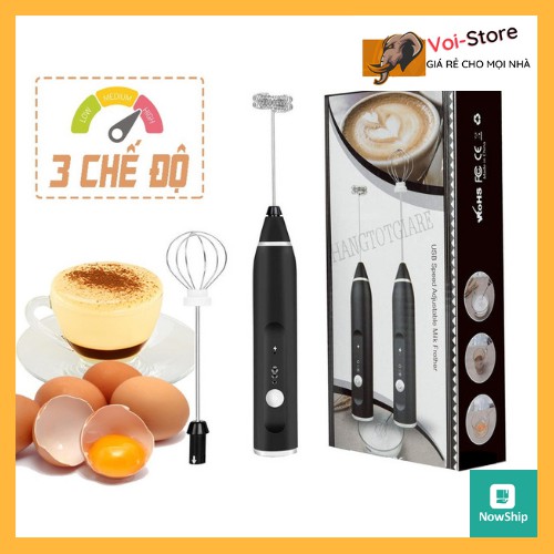 Máy Đánh Trứng, Đánh Sữa Và Tạo Bọt Cafe Di Động Cầm Tay 3 Tốc Độ Sử Dụng Pin Sạc Cao Cấp