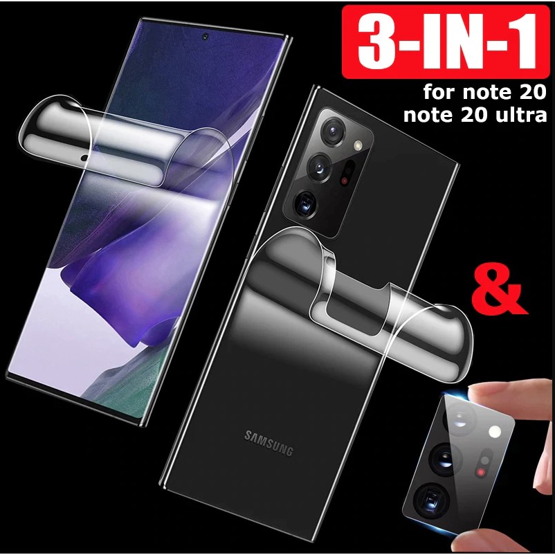 Bộ dán cường lực dẻo Samsung Note 20 Ultra, Note 20 full mặt trước + full mặt sau + kính cường lực camera