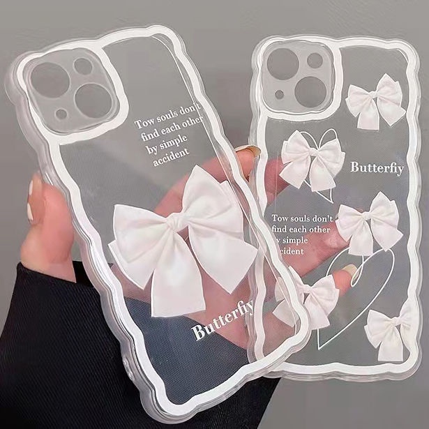 Ốp Điện Thoại Trong Suốt In Hình Nơ Và Cạnh Trắng Cho IPhone 12 13 11 Pro Max X Xs Max Xr 7 8 Plus