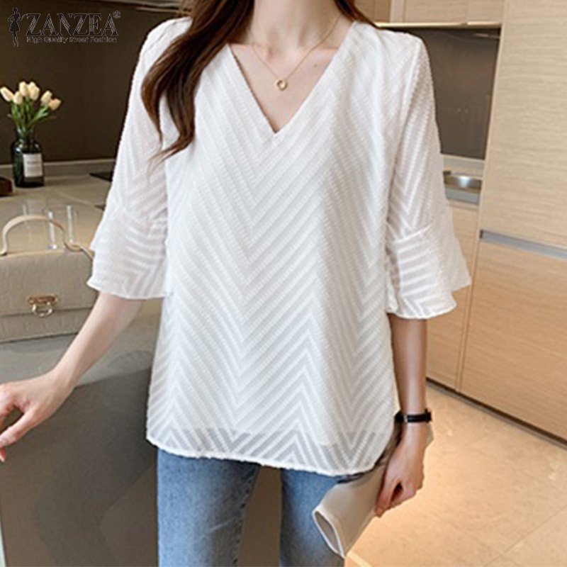 Zanzea Áo Nữ Tay Dài 3 / 4 Cổ Chữ V Thời Trang Quyến Rũ