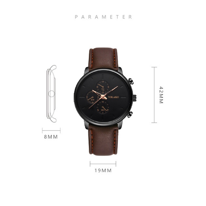 Đồng Hồ Nam YLK03 Dây Da Tổng Hợp Phong Cách Hàn Quốc