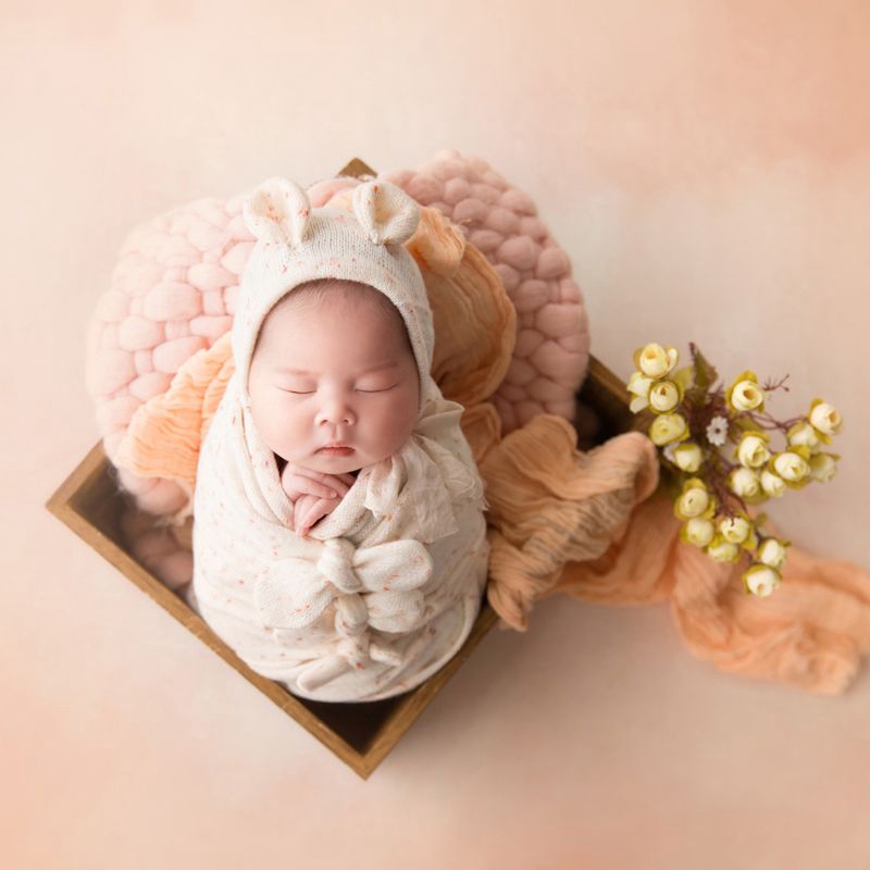 Mary Newborn Bow-knot Wrapped Cloth Set Hat Pillow Baby Hundred Days Photo Props